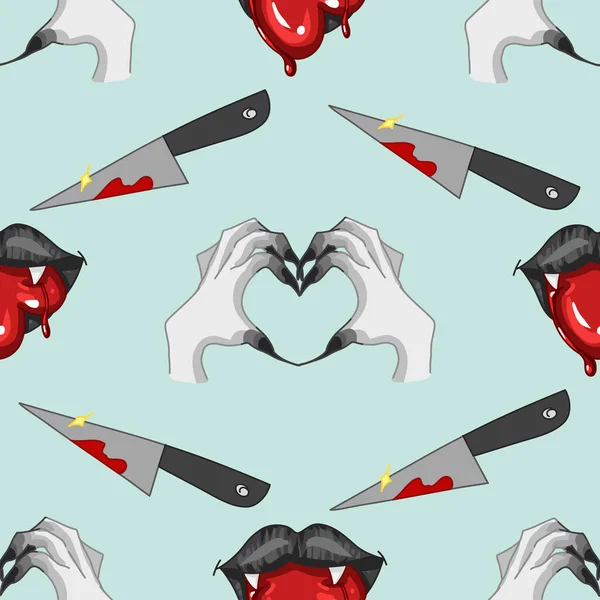 Ürkütücü Sevgililer Günü kusursuz deseni, Ürkütücü Valentine, Pastel Goth dijital etiketleri, Alternatif Sevgililer Günü vektörü EPS10. Vektör illüstrasyonu