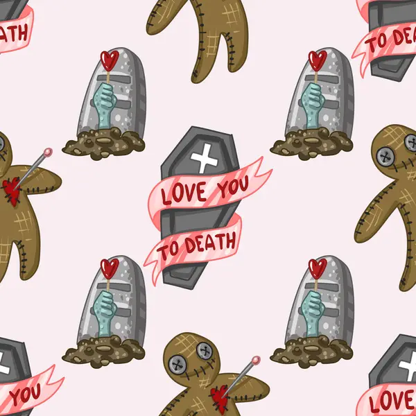Ürkütücü Sevgililer Günü Kusursuz Deseni Ürkütücü Valentine Pastel Goth Dijital — Stok Vektör