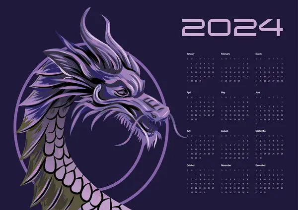 Kalendář Drak2024 Vektorový Plakát Kalendář Orientální Čínský Nový Rok Rok — Stockový vektor