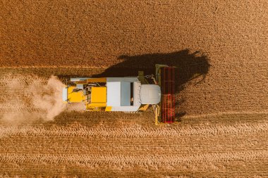 Aerial view of combine harvesting wheat in the field in Finland