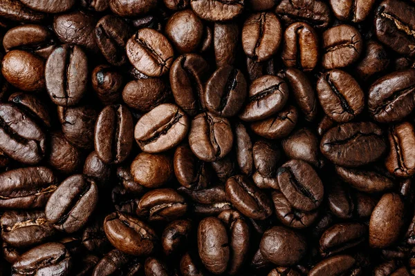 コーヒー豆 焙煎コーヒー豆の背景 トップビュー — ストック写真