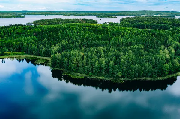 Letecký Pohled Modrá Jezera Zelené Lesy Slunečný Letní Den Finsku Royalty Free Stock Obrázky