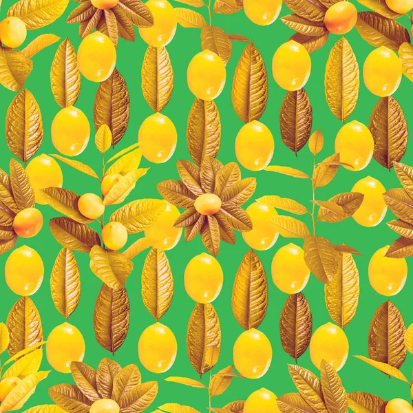 Seamless Pattern Lemon Leaves Fruit — Stock Photo, Image