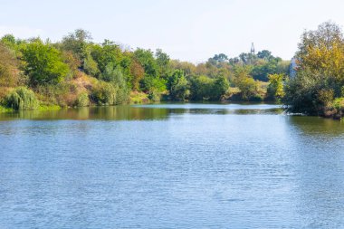 Ağaçlar ve nehirlerle dolu güzel doğa manzarası