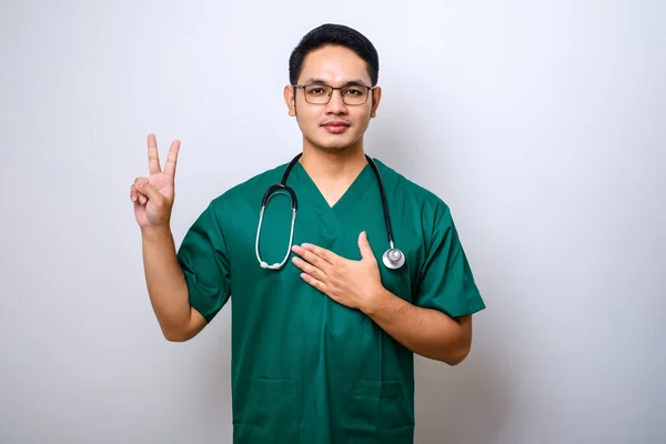 Lächeln Ehrliche Asiatische Krankenschwester Oder Arzt Praktikant Peelings Geben Versprechen — Stockfoto