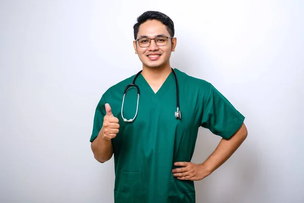Lächeln Optimistisch Selbstbewusste Männliche Asiatische Krankenschwester Peelings Haben Alles Unter — Stockfoto