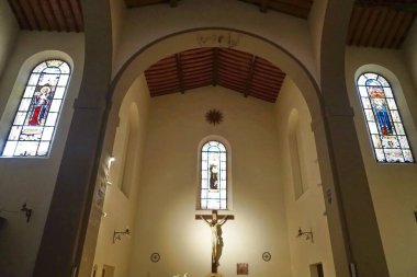 Interior of the church of San Lorenzo in the ancient village of Sovicille, Tuscany, Italy