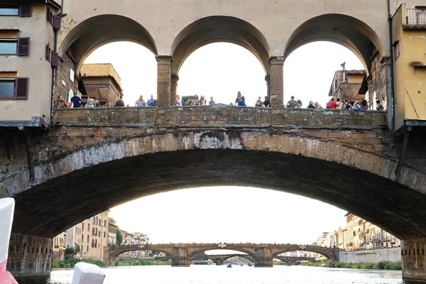 Detalle Ponte Vecchio Visto Desde Barco Río Arno Florencia Toscana —  Fotos de Stock
