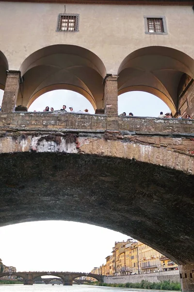 Détail Ponte Vecchio Partir Bateau Sur Rivière Arno Florence Toscane — Photo