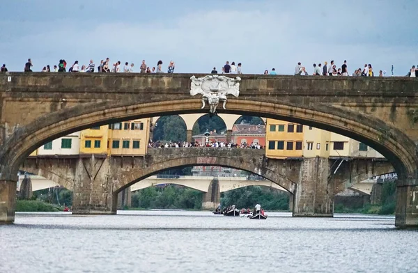 Ponts Sur Fleuve Arno Vus Par Bateau Florence Toscane Italie — Photo