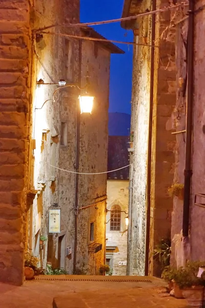 Vista Del Casco Antiguo Medieval Anghiari Por Noche Toscana Italia —  Fotos de Stock