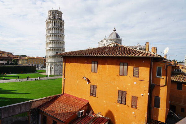 View of Miracoli square from the ancient walls of Pisa, Tuscany, Italy