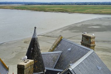 Fransa, Normandiya 'daki Mont Saint Michel' in duvarlarından Panorama