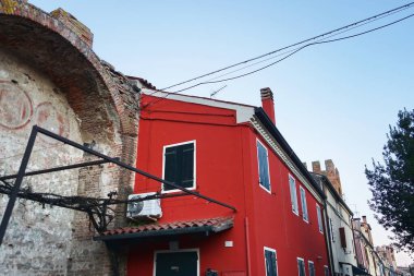 Montagnana, Veneto, İtalya 'nın ortaçağ duvarları boyunca evler