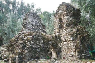 İtalya, Calabria, Aspromonte 'deki terk edilmiş ortaçağ köyü Oppido Vecchia' nın kalıntıları.