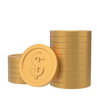 Üç boyutlu para. Altın para. Bozuk para yığını. 3B illüstrasyon.