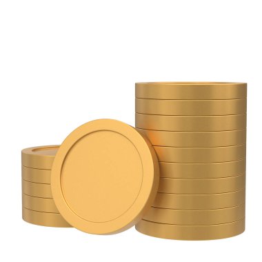 Üç boyutlu para. Altın para. Bozuk para yığını. 3B illüstrasyon.