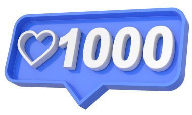 Bin beğeni. 1000 beğeni. İkon gibi. 3B illüstrasyon.