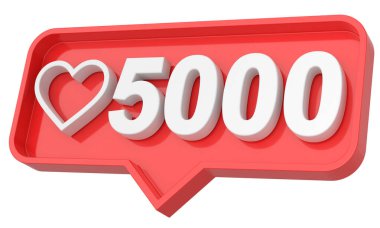 Beş bin beğeni. 5000 beğeni. İkon gibi. 3B illüstrasyon.