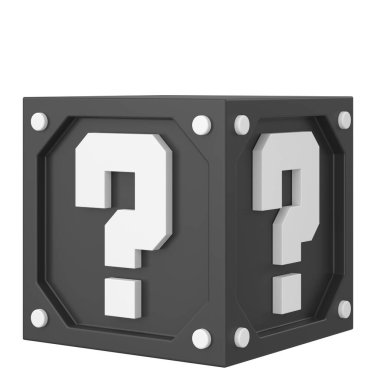 Gizemli kutu. Şanslı kutu. Üç boyutlu element. 3B illüstrasyon.