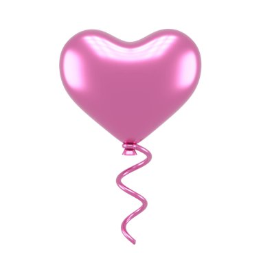 Pembe kalp balonu. Üç boyutlu kalp balonu. 3B illüstrasyon.