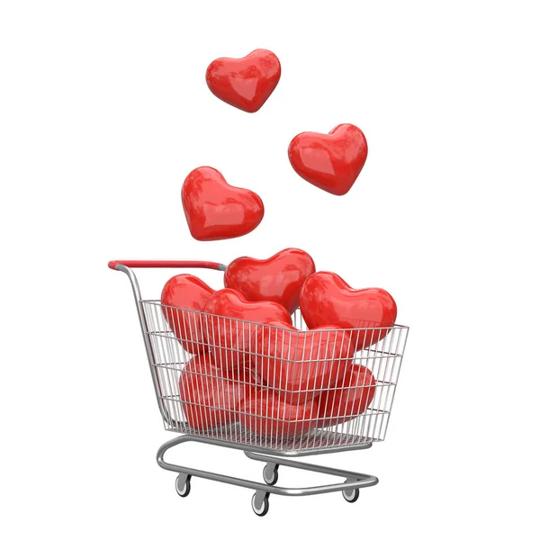 购物车里的心脏3D元素 3D插图 — 图库照片