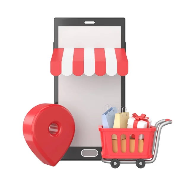 Shopping online with shopping cart. 3D element. 3D illustration.