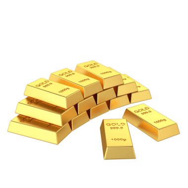 Altın külçeleri. Altın külçesi. Altın külçesi. 3B illüstrasyon.