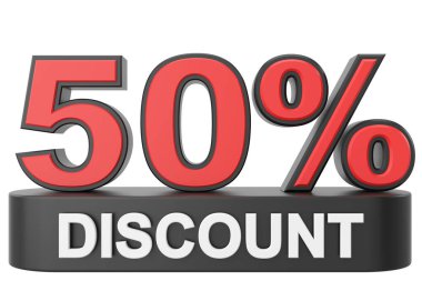 Yüzde 3D 50 indirim. % 50 indirim. 3B illüstrasyon.
