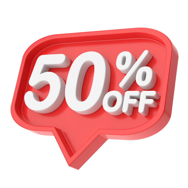 3D fifty percent off. 50% off. 50% sale.