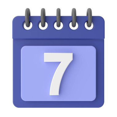 Yedinci. Ayın yedinci günü. 3B takvim simgesi.