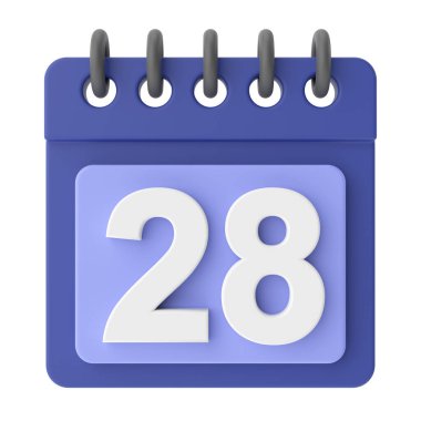 28 'inde. Ayın 28 günü. 3B takvim simgesi.