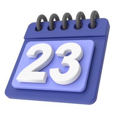 23 'ünde. Ayın 23 'ünde. 3B takvim simgesi.