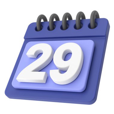29 'unda. Ayın yirmi dokuzuncu günü. 3B takvim simgesi.