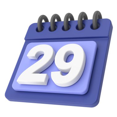29th. Twenty-ninth day of month. 3D calendar icon. clipart