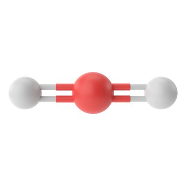 CO2, karbondioksit kimyasal formülü. 3B kimyasal yapı.