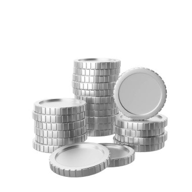 Gümüş para. Bozuk para yığını. 3B illüstrasyon.