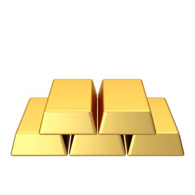 Altın külçeleri. Altın külçesi. Altın külçesi. 3B illüstrasyon.