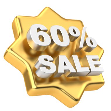 Yüzde 3D 60 indirim. % 60 indirimli. Altın satış rozeti.