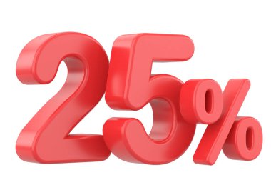 % 25 'i 3D. Yüzde yirmi beş. 3B illüstrasyon.