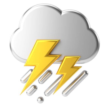 Fırtına var. Üç boyutlu hava durumu ikonu. Üç boyutlu iklim simgesi. 3B öge.