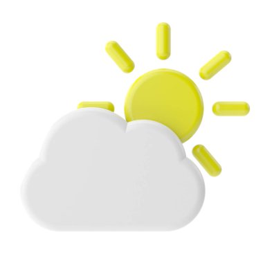 Kısmen bulutlu. Üç boyutlu hava durumu ikonu. Üç boyutlu iklim simgesi. 3B öge.