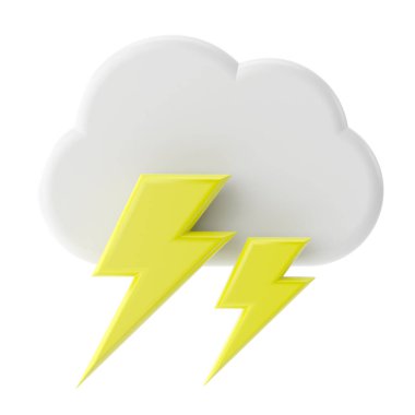 Şimşek. Üç boyutlu hava durumu ikonu. Üç boyutlu iklim simgesi. 3B öge.