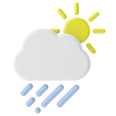 Yağmurlu. Üç boyutlu hava durumu ikonu. Üç boyutlu iklim simgesi. 3B öge.