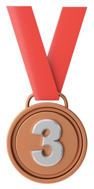 3 boyutlu bronz madalya. Üç numara. 3B illüstrasyon.