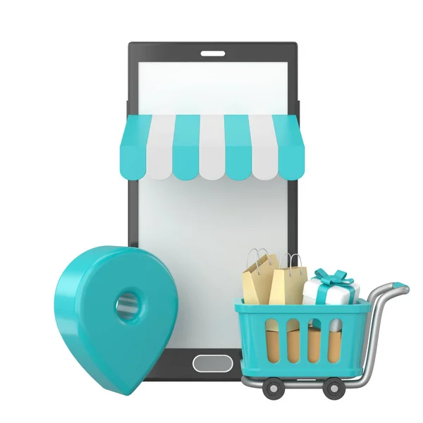 Shopping online. Shopping cart. 3D element.
