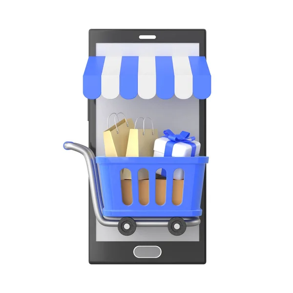 Shopping online. Shopping cart. 3D element.