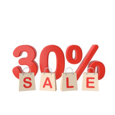 Yüzde 3D 30 indirim. % 30 indirimli. Reklam pankartı dekorasyonu.