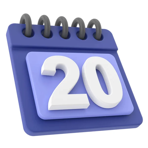 20番 月の二十日 3Dカレンダーアイコン — ストック写真