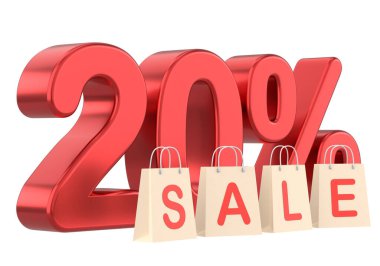 Yüzde 3D 20 indirim. % 20 indirimli. İndirimli pankart dekorasyonu.